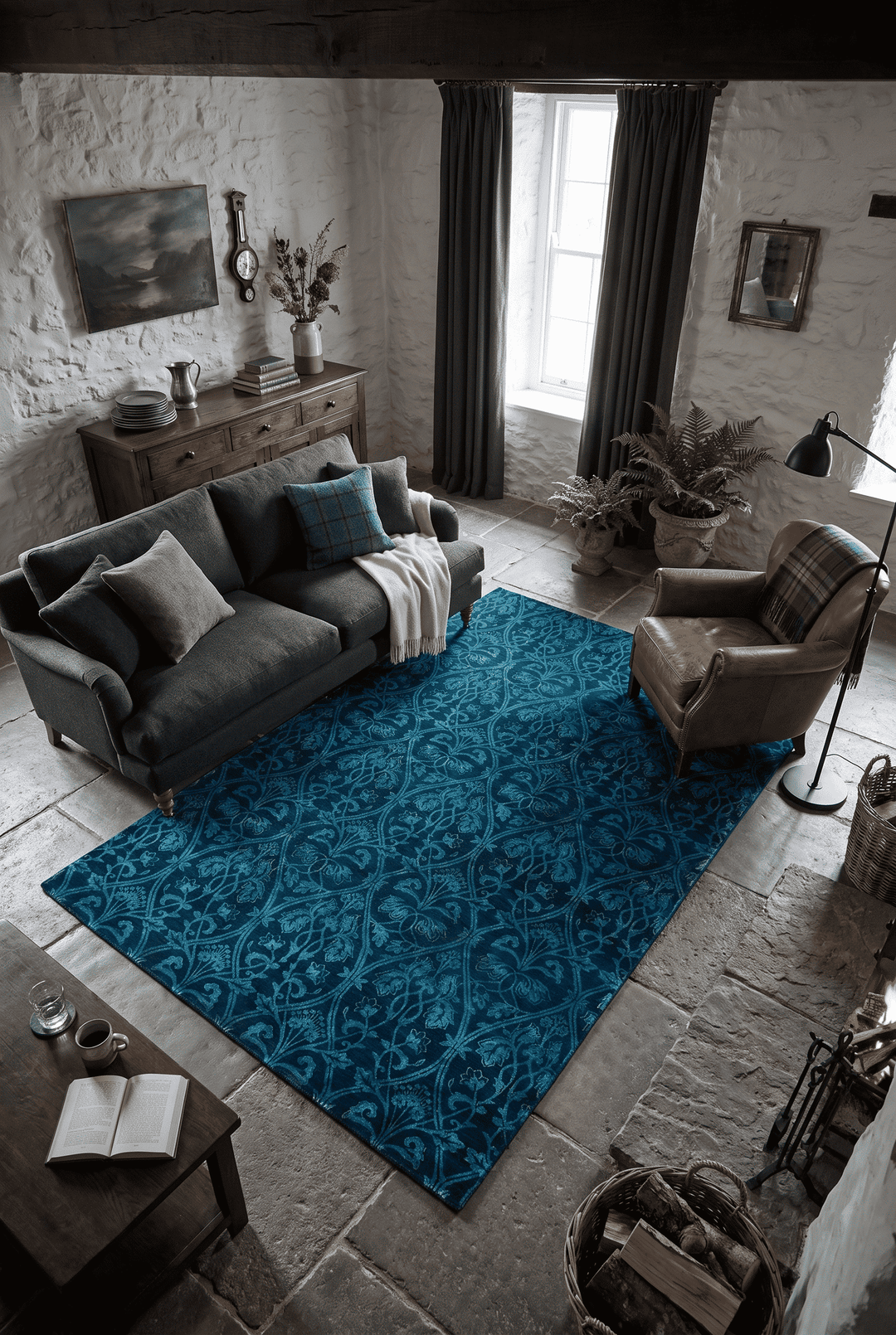 Teal Blue Afghan Ghazni Silk Rug, hand-knotted, 180×278cm, photo 2