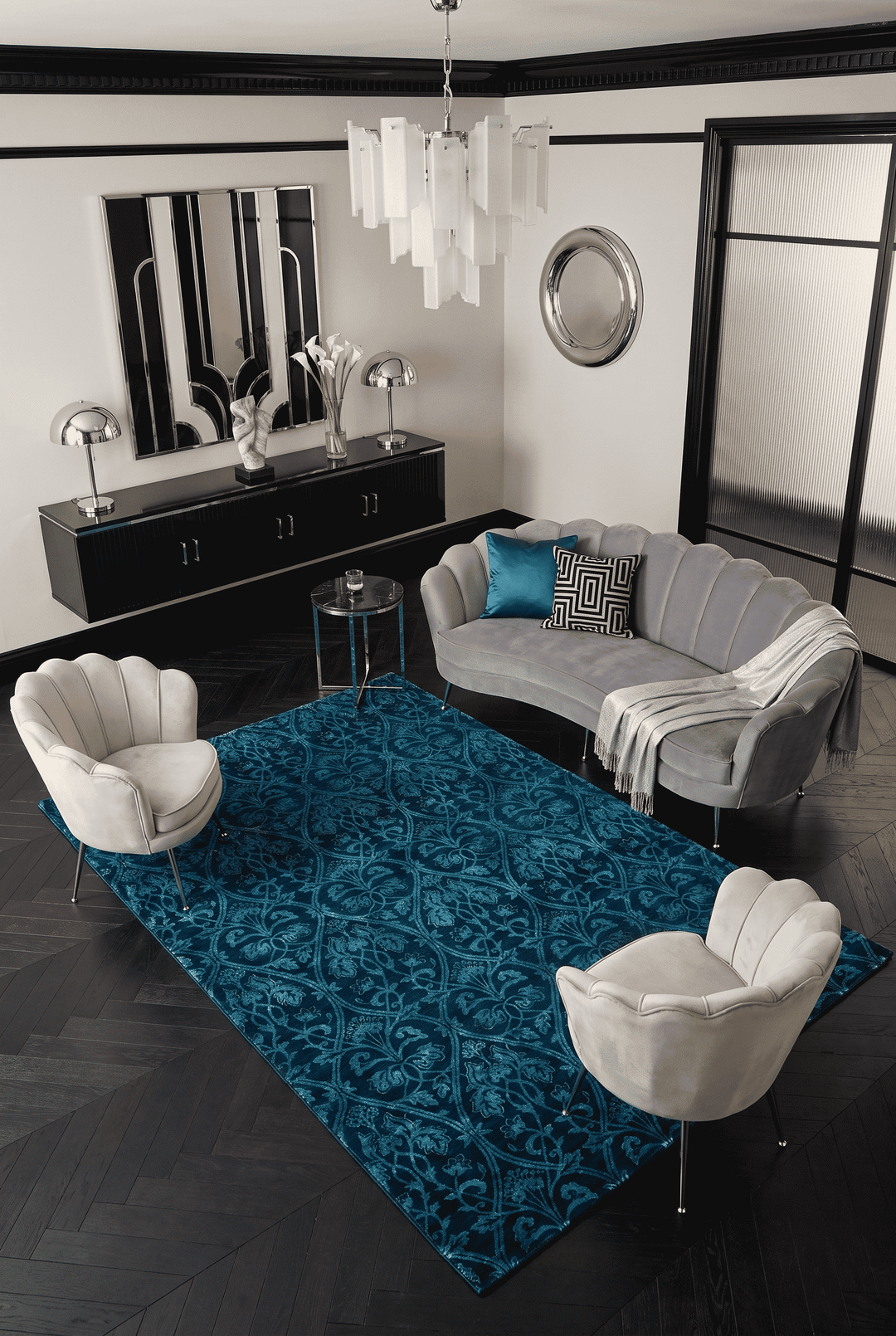 Teal Blue Afghan Ghazni Silk Rug, hand-knotted, 180×278cm, photo 3