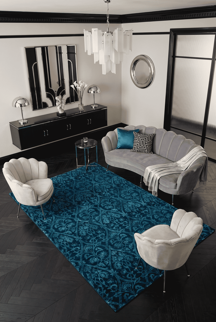 Teal Blue Afghan Ghazni Silk Rug, hand-knotted, 180×278cm, photo 3