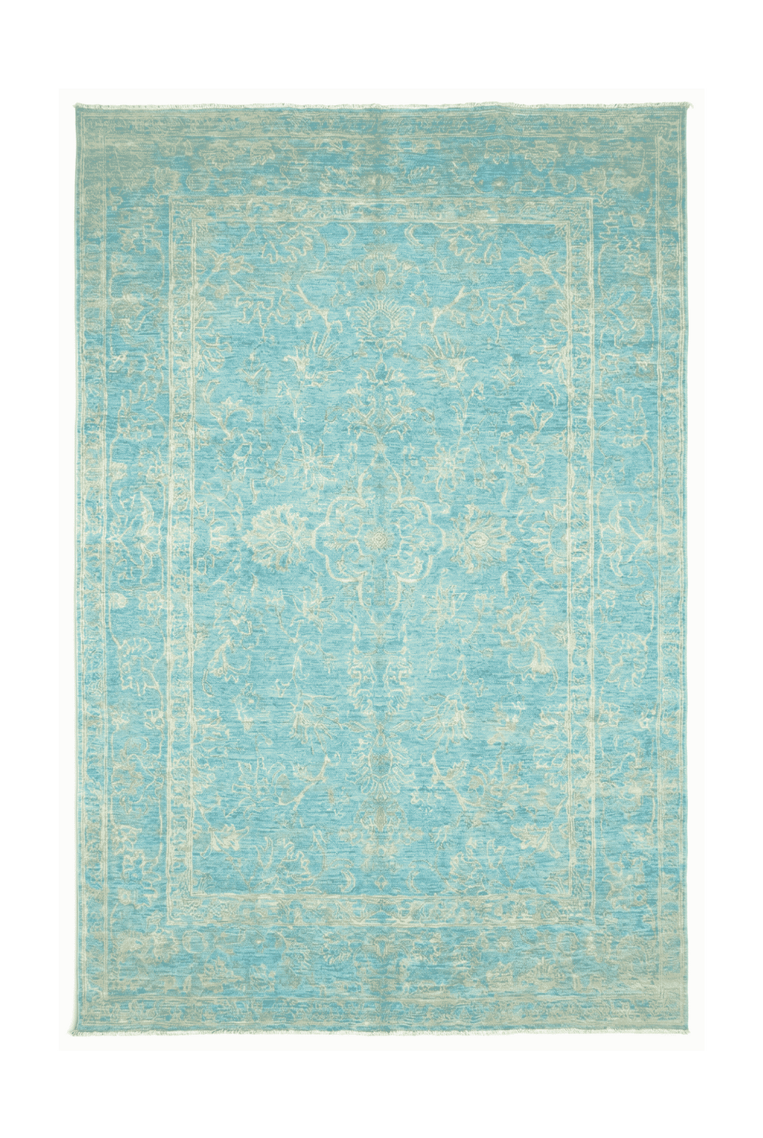 Turquoise floral Ghazni rug in wool and silk, 169×241cm, 2 tatami