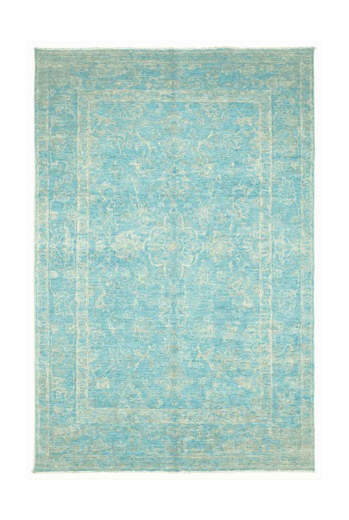 Turquoise floral Ghazni rug in wool and silk, 169×241cm, 2 tatami