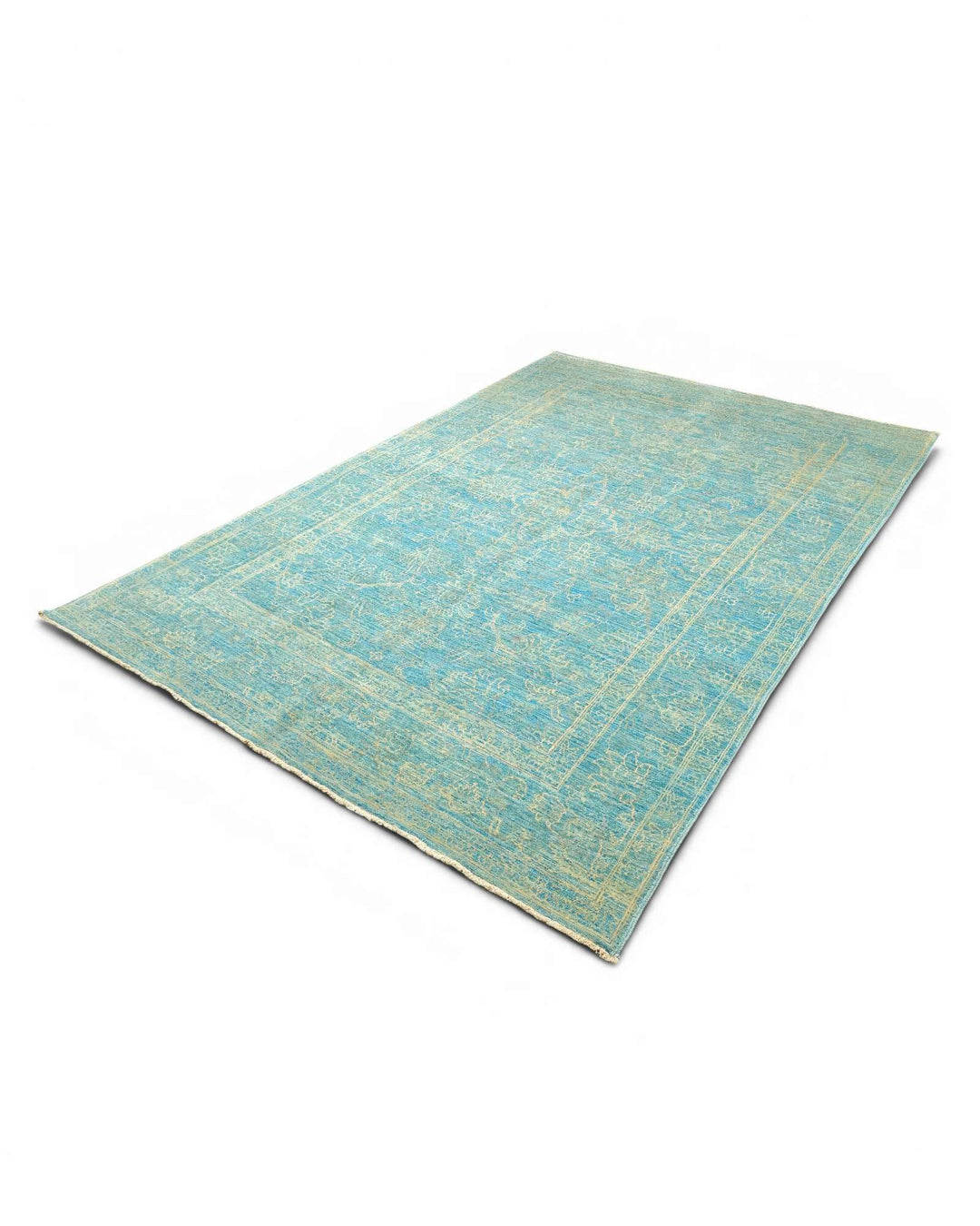 Turquoise floral rug for a bedroom, about 2 tatami