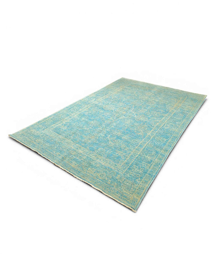 Turquoise floral rug for a bedroom, about 2 tatami