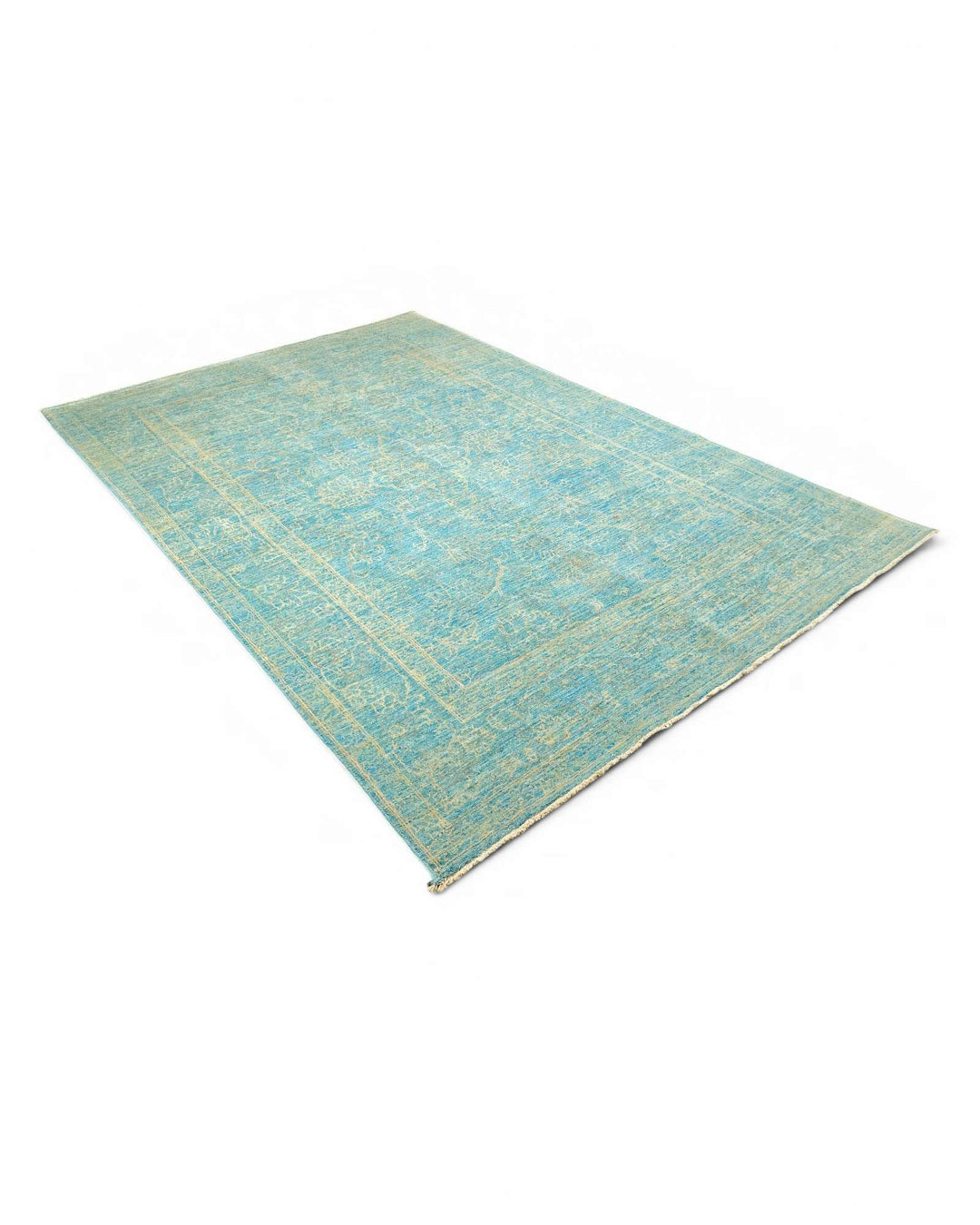 One-of-a-kind turquoise floral Ghazni wool and silk rug