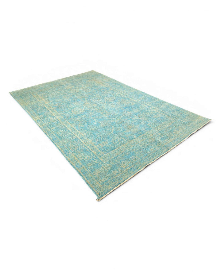 One-of-a-kind turquoise floral Ghazni wool and silk rug