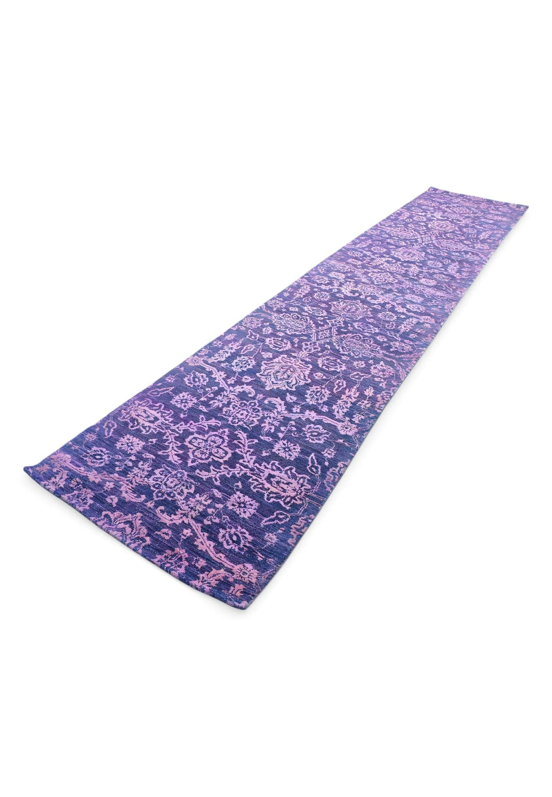Wool and silk pile of violet Afghan runner, 75×347cm