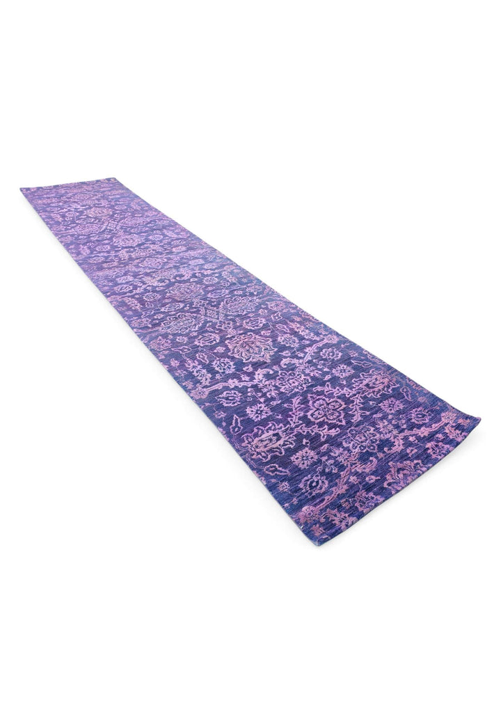 Violet Afghan runner 75×347cm in Ghazni wool and silk