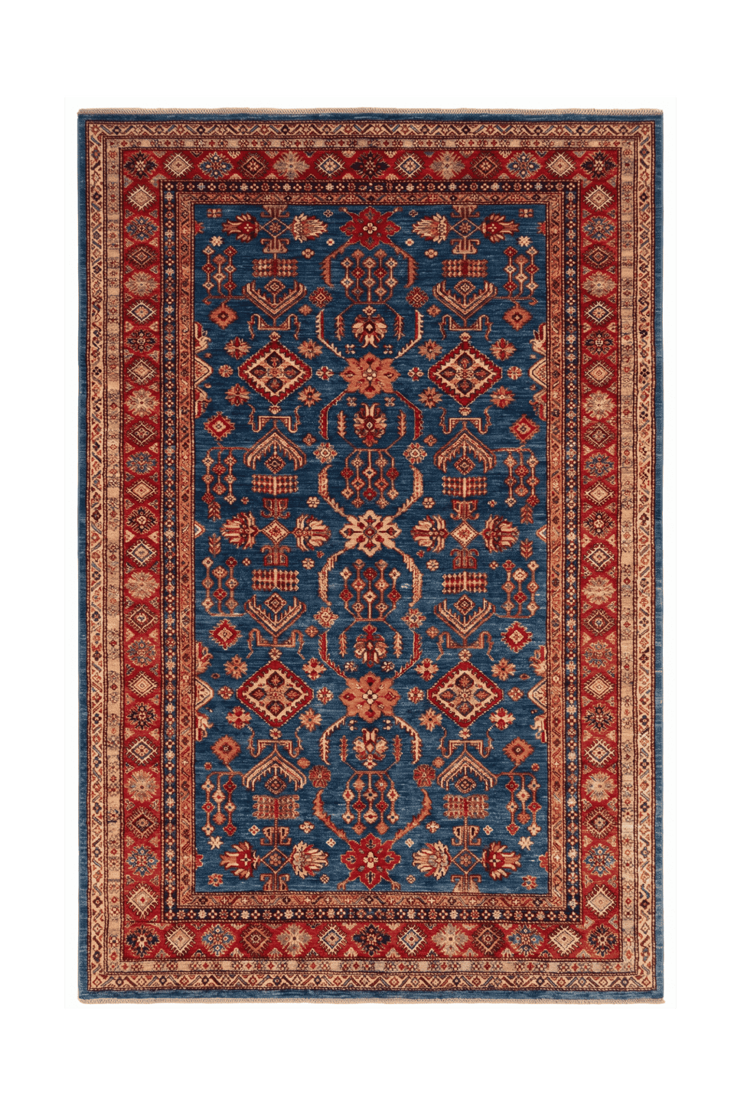 Blue and red all-over Kazak rug, 205×291cm, about 4.5 tatami