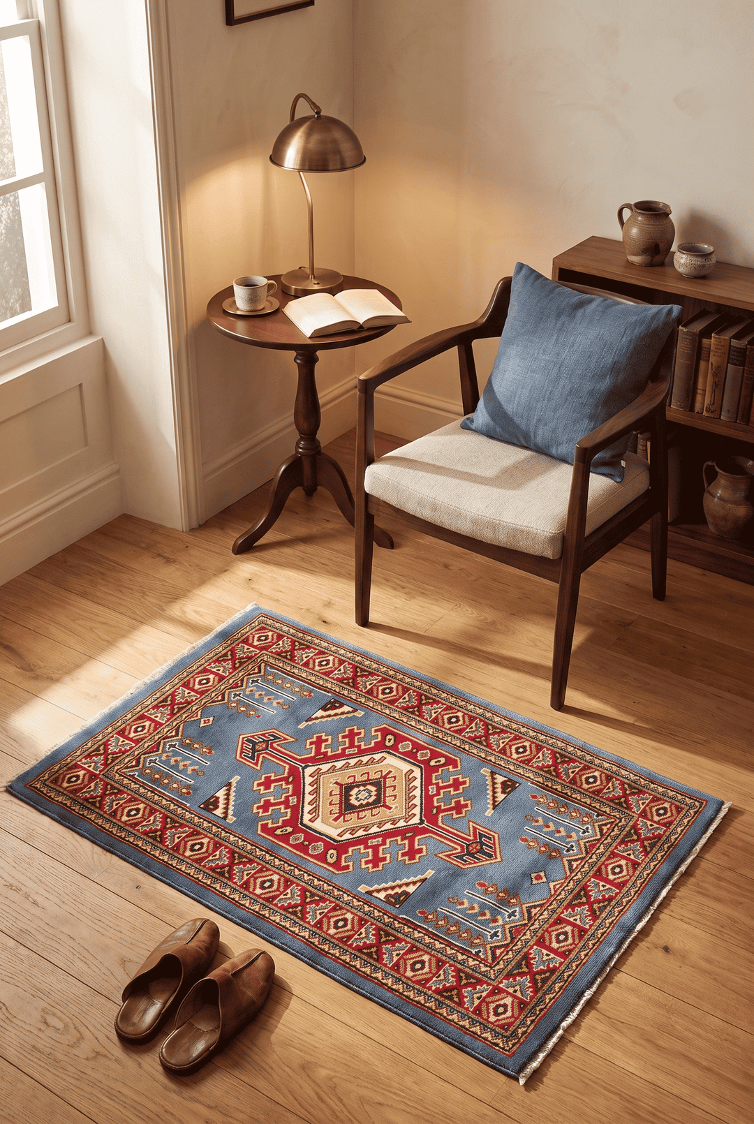 Blue Afghan Kazak Rug, hand-knotted, 64×91cm, photo 2