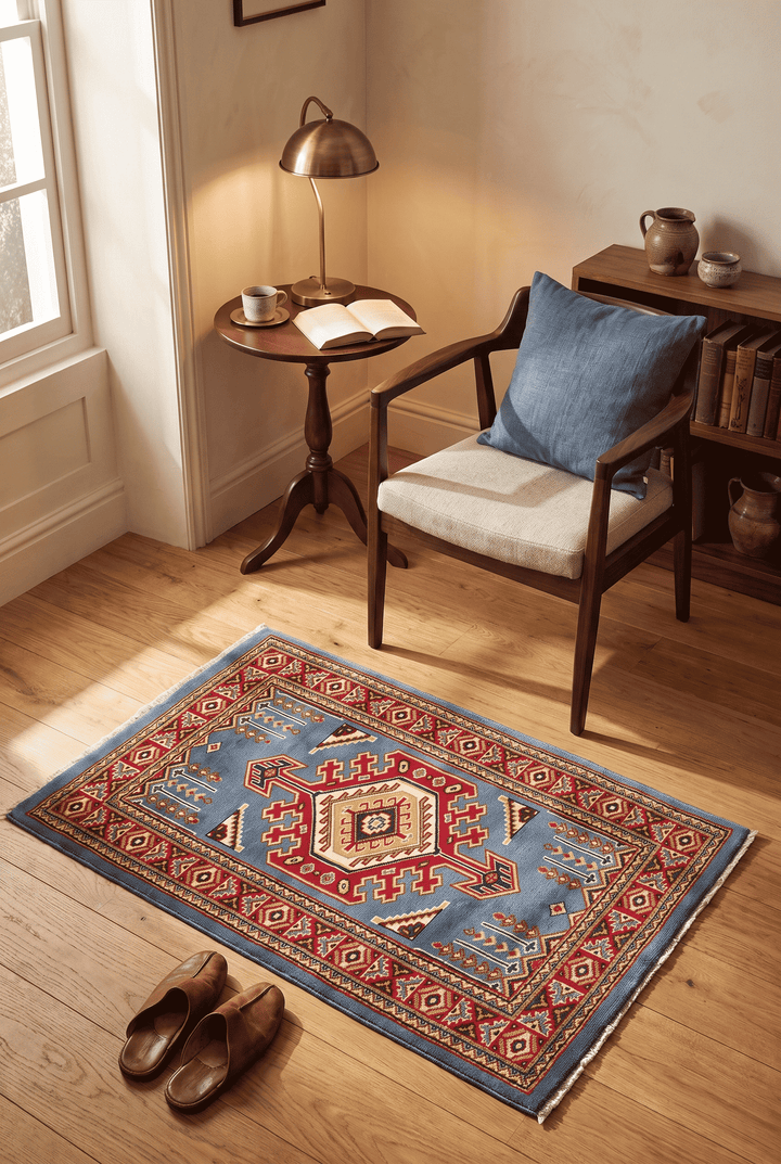 Blue Afghan Kazak Rug, hand-knotted, 64×91cm, photo 2