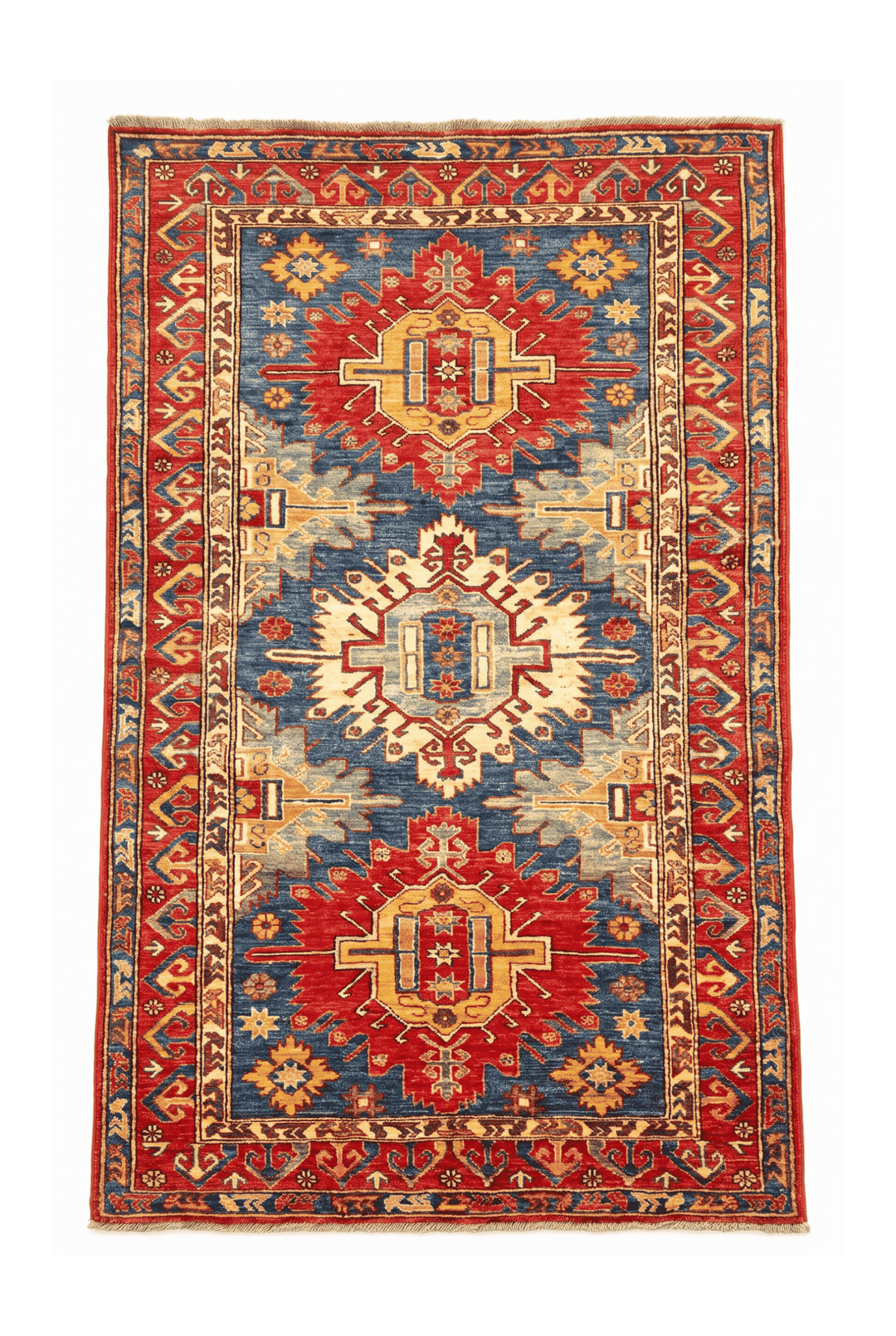 Blue and red medallion Kazak rug, 120×206cm, about 1.5 tatami
