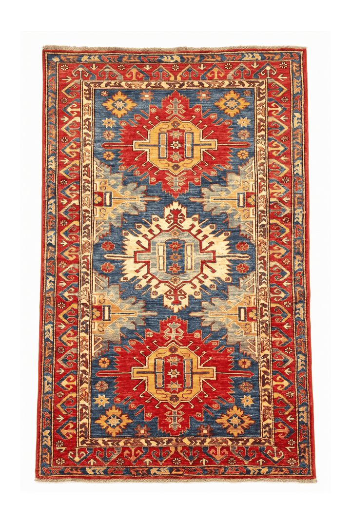 Blue and red medallion Kazak rug, 120×206cm, about 1.5 tatami