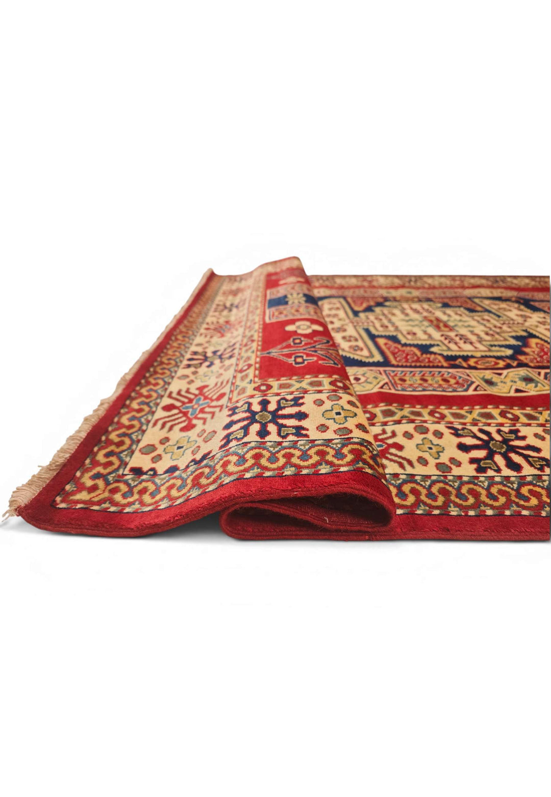 Hand-knotted navy Afghan Sherwan rug with Kazak medallions
