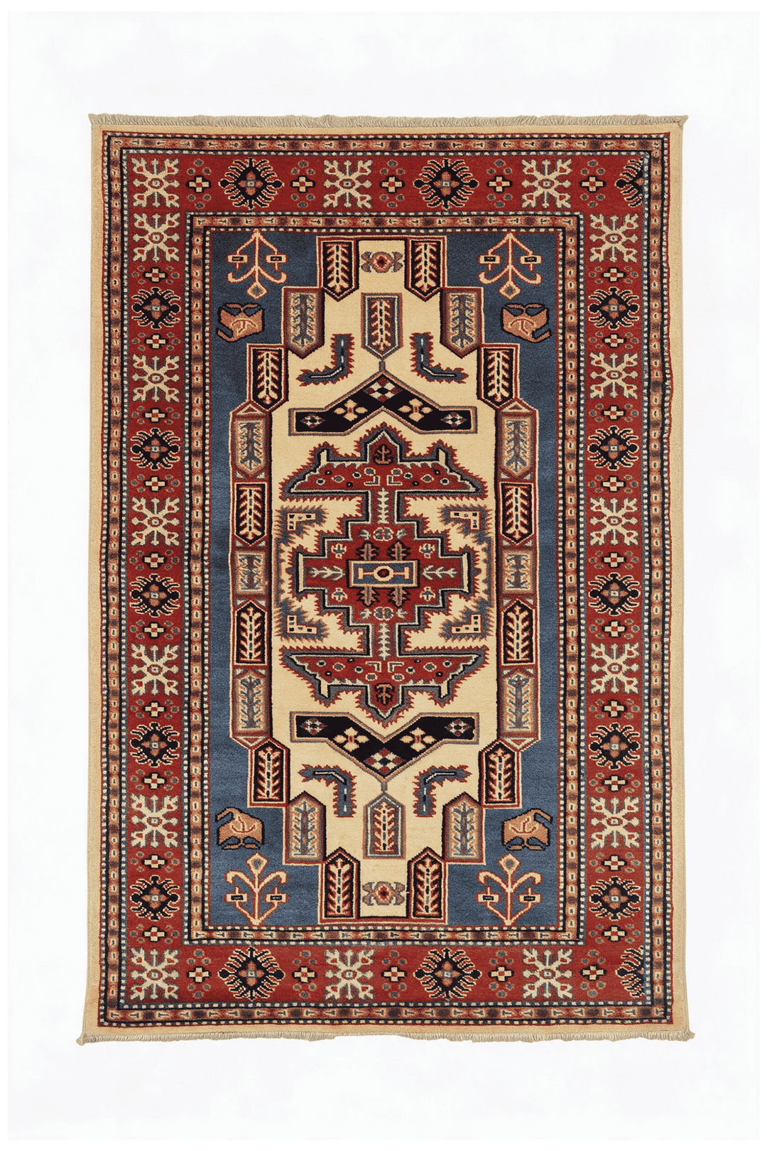Chestnut Brown Afghan Kazak Rug, geometric design, hand-knotted, 79×117cm