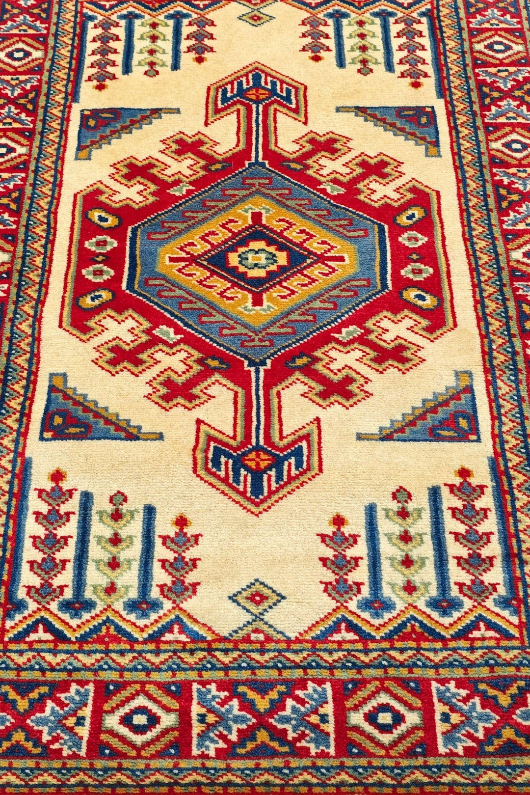 Cream Afghan Kazak Rug, hand-knotted, 63×90cm, photo 3
