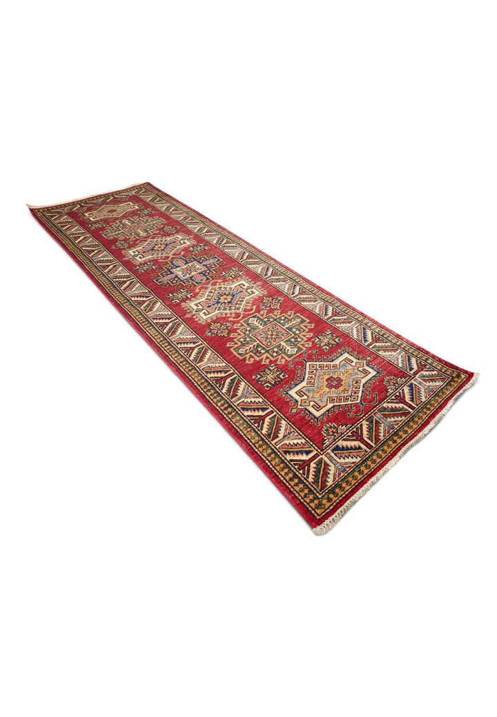 Deep red Kazak runner 79×247cm, Caucasian design
