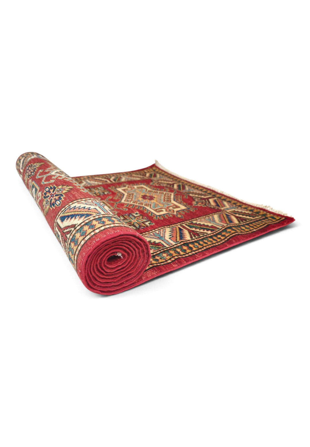 Deep red and cream Kazak runner for a hallway