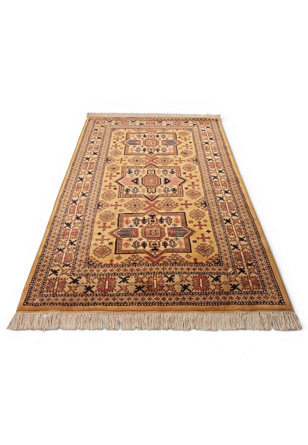 Hand-knotted wool pile of gold Kazak rug, 122×176cm
