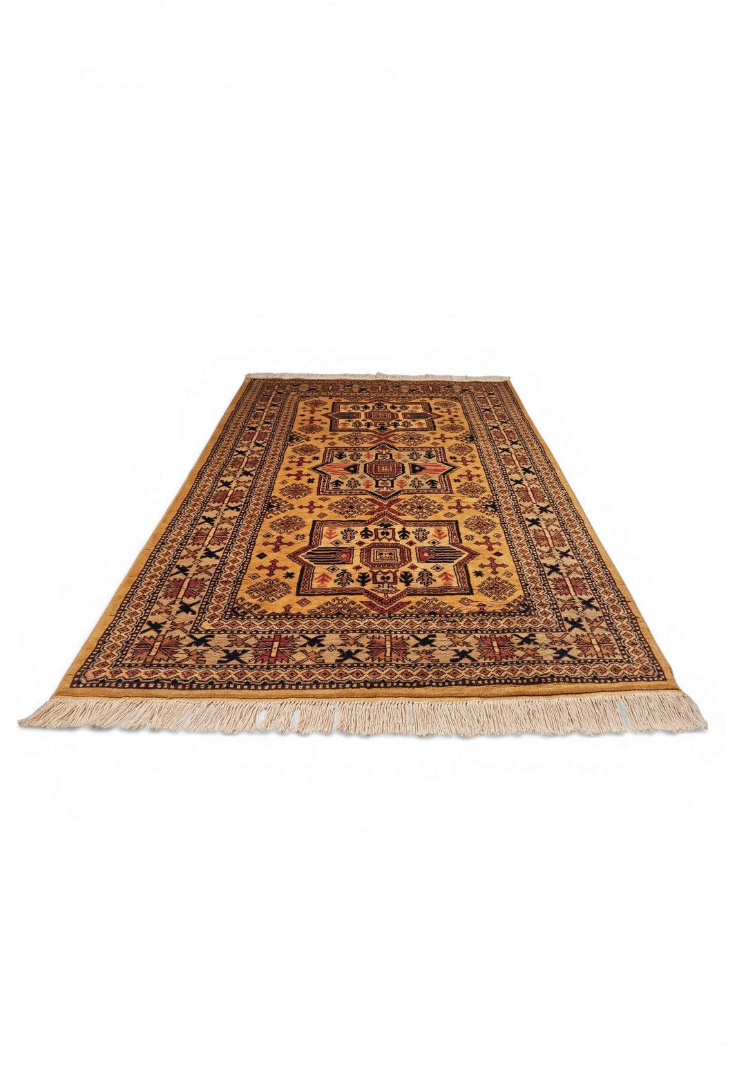 Corner of gold star medallion Kazak hand-knotted rug