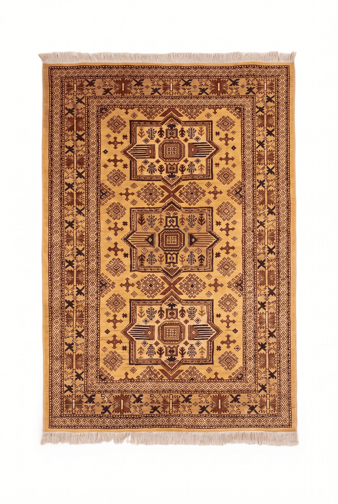 Gold tribal star Kazak rug, 131×187cm, about 1.5 tatami