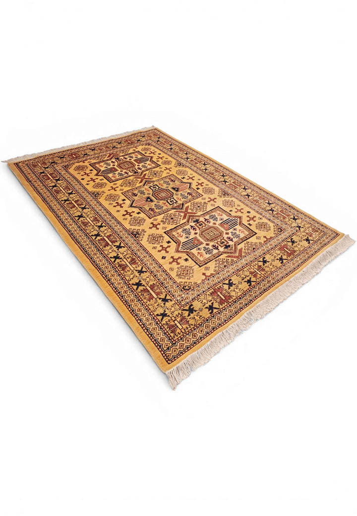 Gold tribal star Kazak rug 131×187cm, Caucasian design