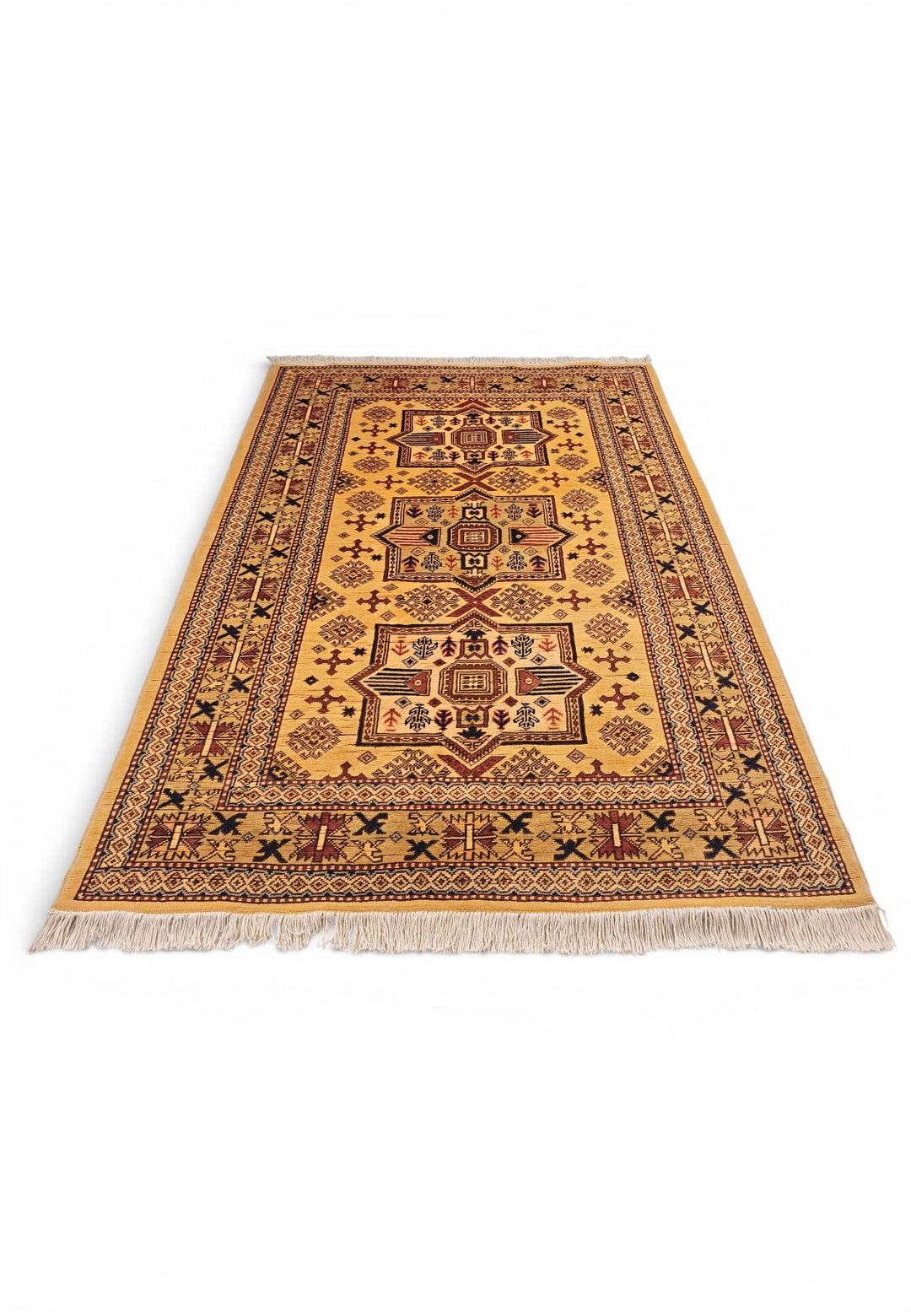 Hand-knotted Kazak rug with bold Caucasian geometry