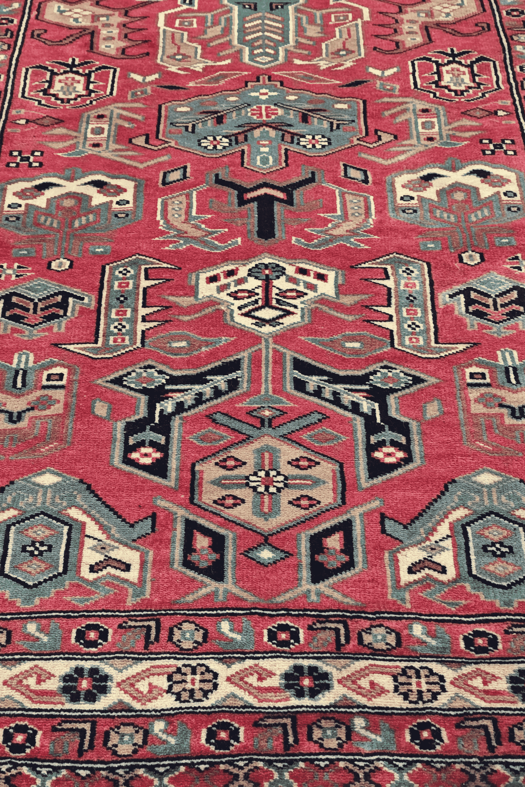 Hand-knotted Kazak runner with bold Caucasian geometry