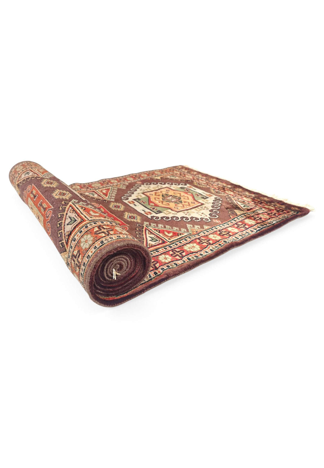 Espresso and madder red Kazak runner for a long hallway