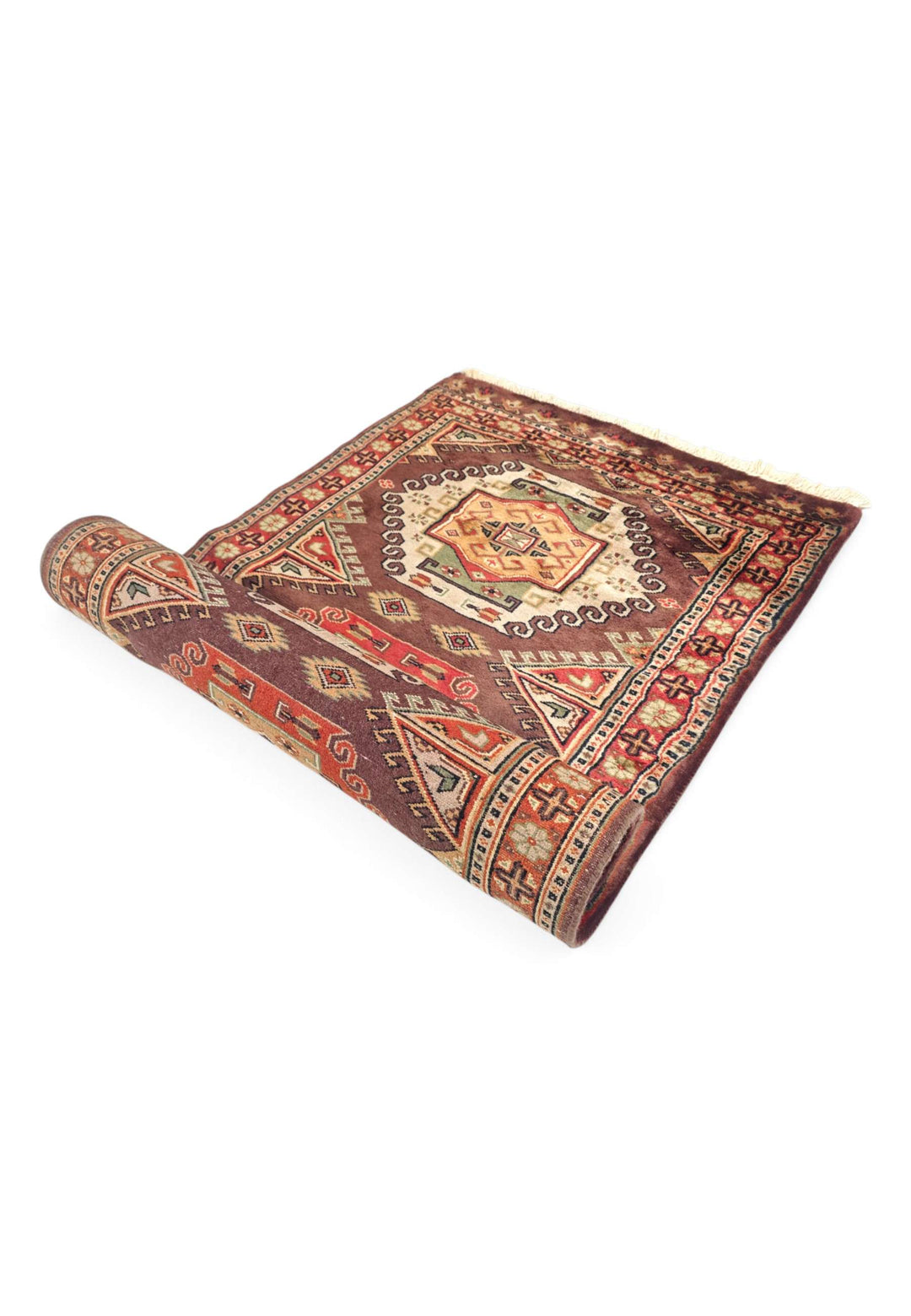 One-of-a-kind espresso scrolled medallion Kazak runner
