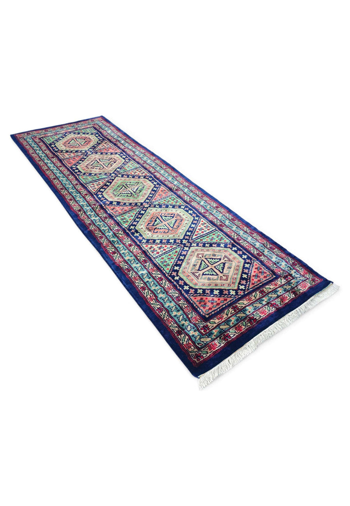 Navy rose Kazak runner 78×234cm, Caucasian design