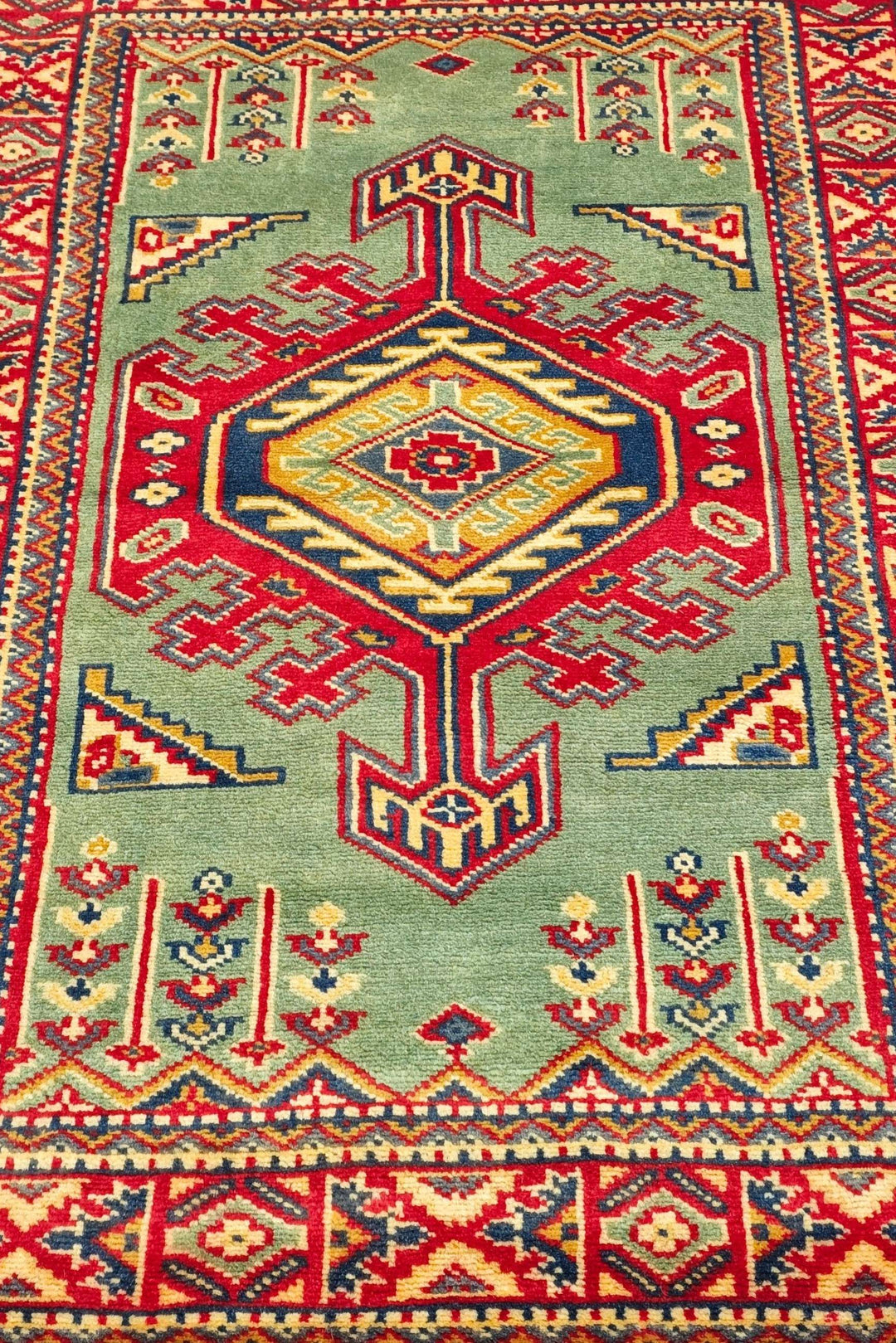 Pistachio Green Afghan Kazak Rug, hand-knotted, 66×93cm, photo 3