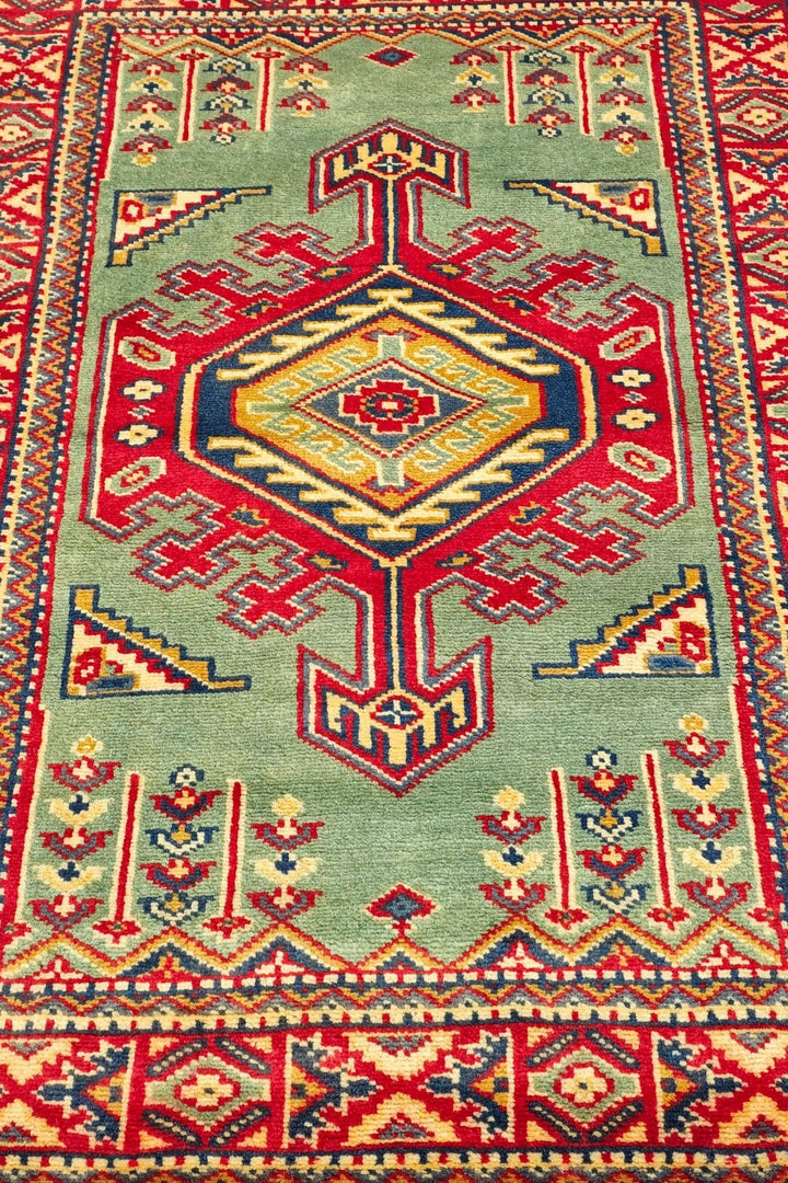 Pistachio Green Afghan Kazak Rug, hand-knotted, 66×93cm, photo 3