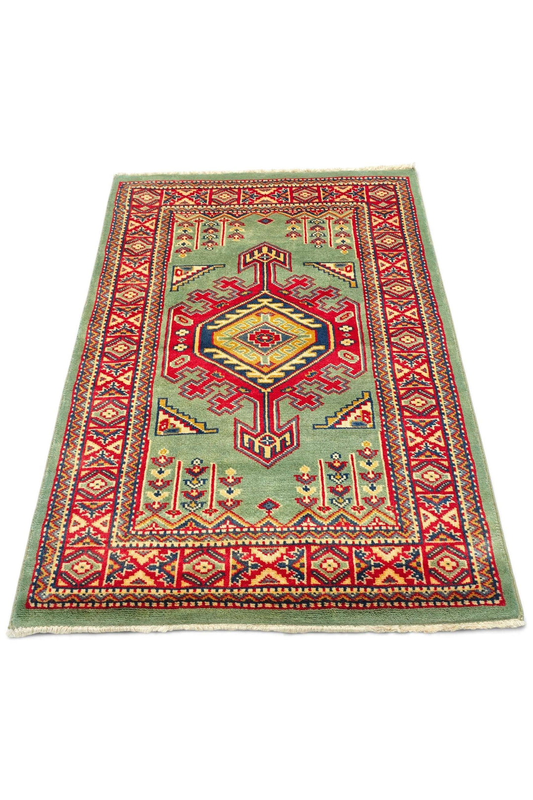 Pistachio Green Afghan Kazak Rug, hand-knotted, 66×93cm, photo 4