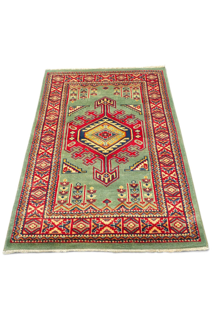 Pistachio Green Afghan Kazak Rug, hand-knotted, 66×93cm, photo 4