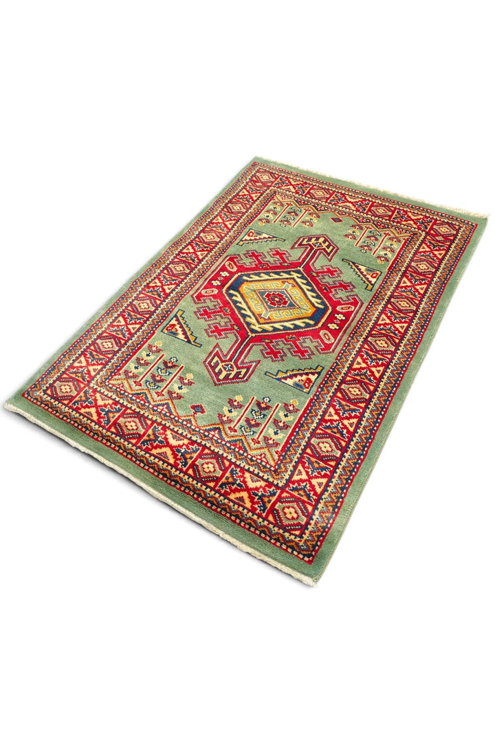Pistachio Green Afghan Kazak Rug, hand-knotted, 66×93cm, photo 5