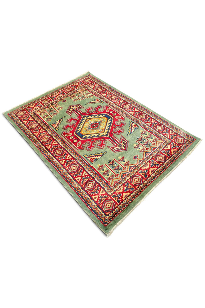 Pistachio Green Afghan Kazak Rug, hand-knotted, 66×93cm, photo 6