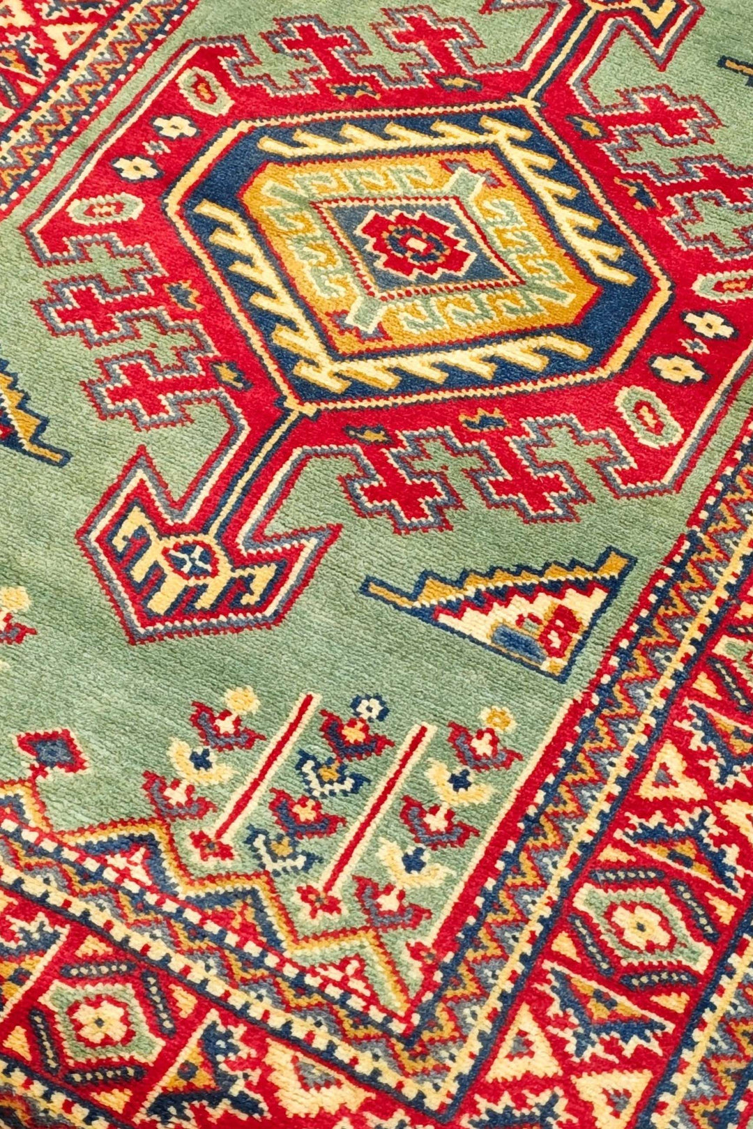 Pistachio Green Afghan Kazak Rug, hand-knotted, 66×93cm, photo 7