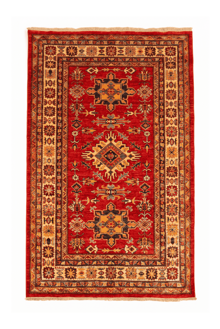 Red and gold star Kazak rug, 119×181cm, about 1.5 tatami