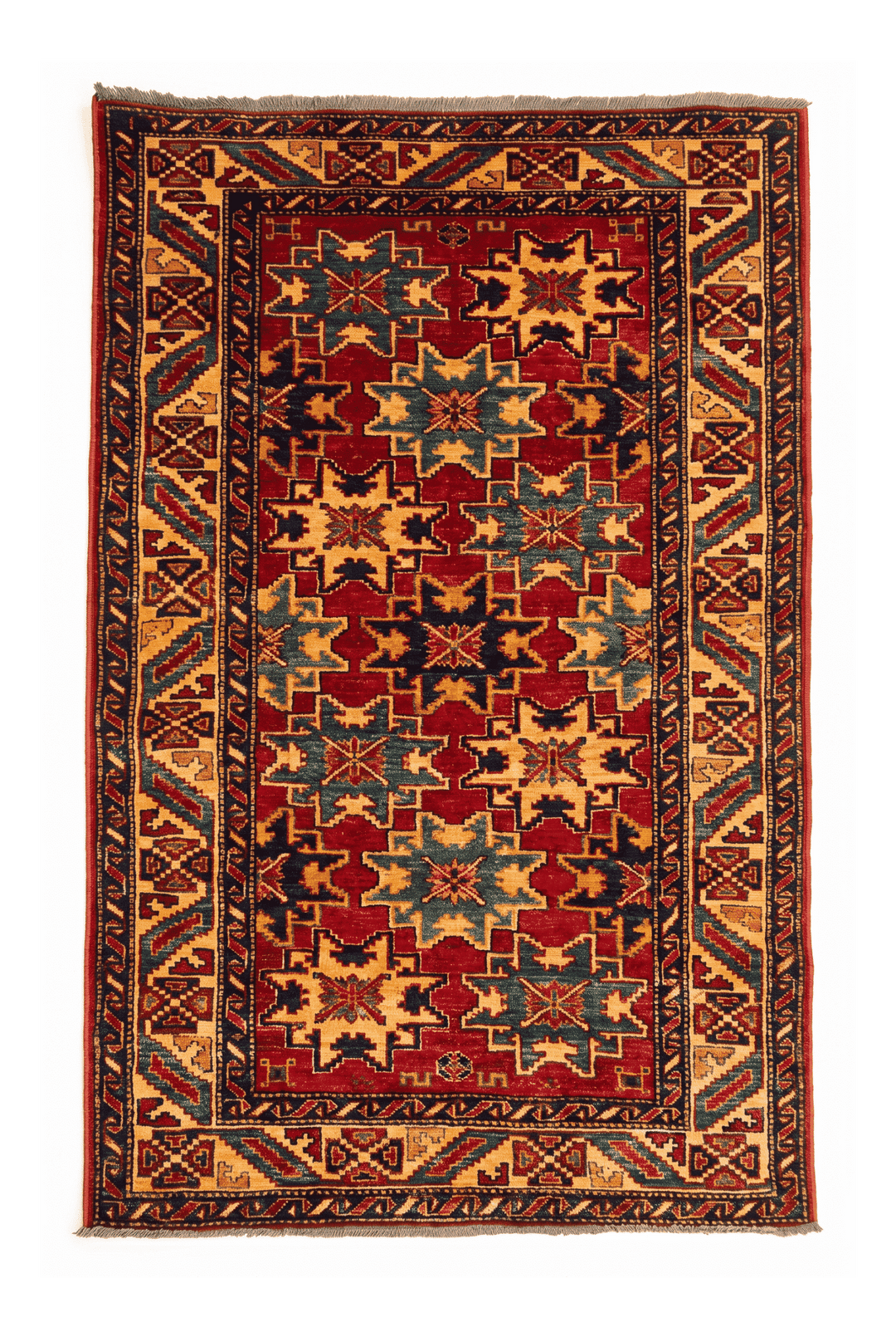 Red Lesghi star Kazak rug, 120×156cm, hand-knotted wool
