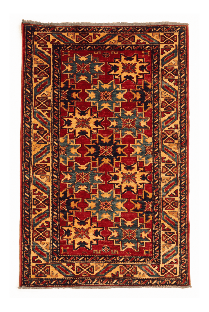 Red Lesghi star Kazak rug, 120×156cm, hand-knotted wool