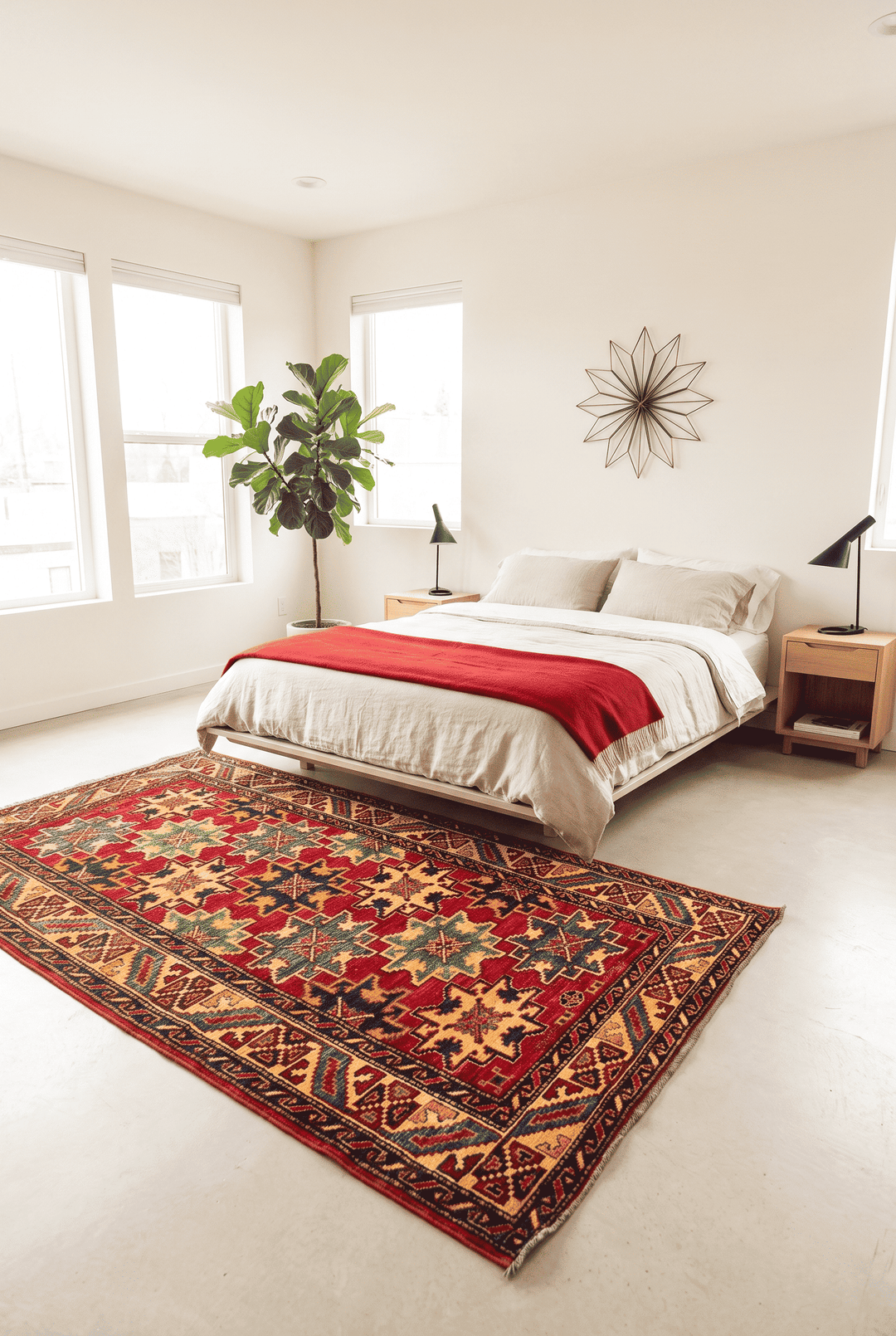 Border detail of red Lesghi star Kazak rug