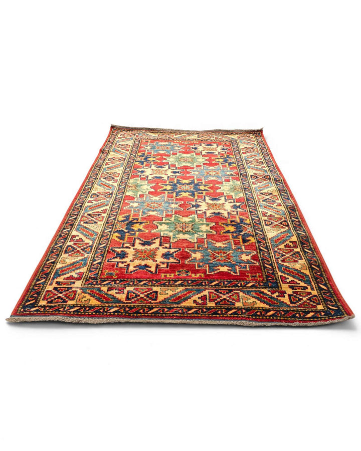 One-of-a-kind red Lesghi star Kazak rug
