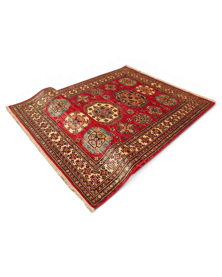 Hand-knotted Kazak rug with bold Caucasian geometry