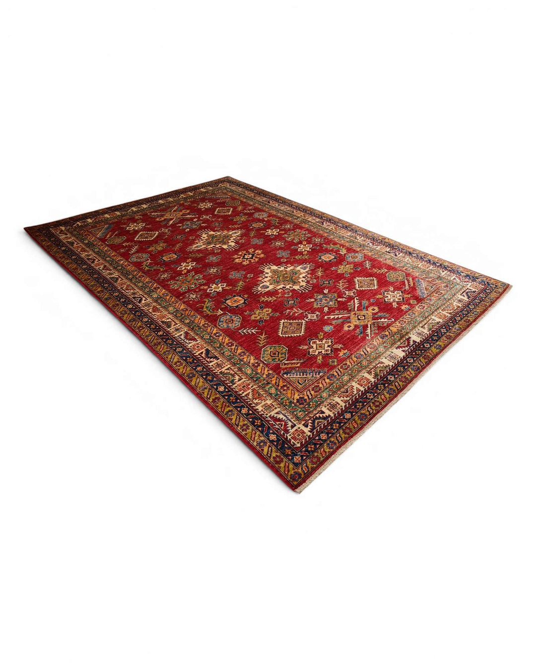 Hand-knotted Kazak rug with bold Caucasian geometry
