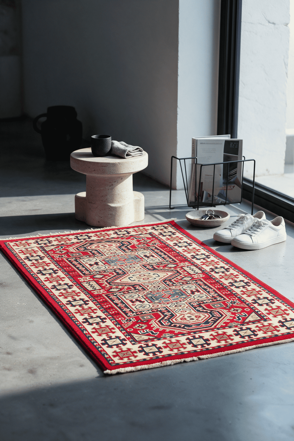 Red Afghan Kazak Rug, hand-knotted, 65×120cm, photo 2