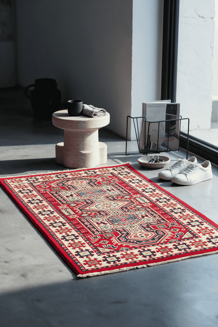 Red Afghan Kazak Rug, hand-knotted, 65×120cm, photo 2