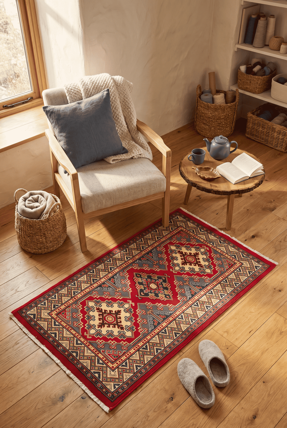 Red Afghan Kazak Rug, hand-knotted, 65×87cm, photo 2