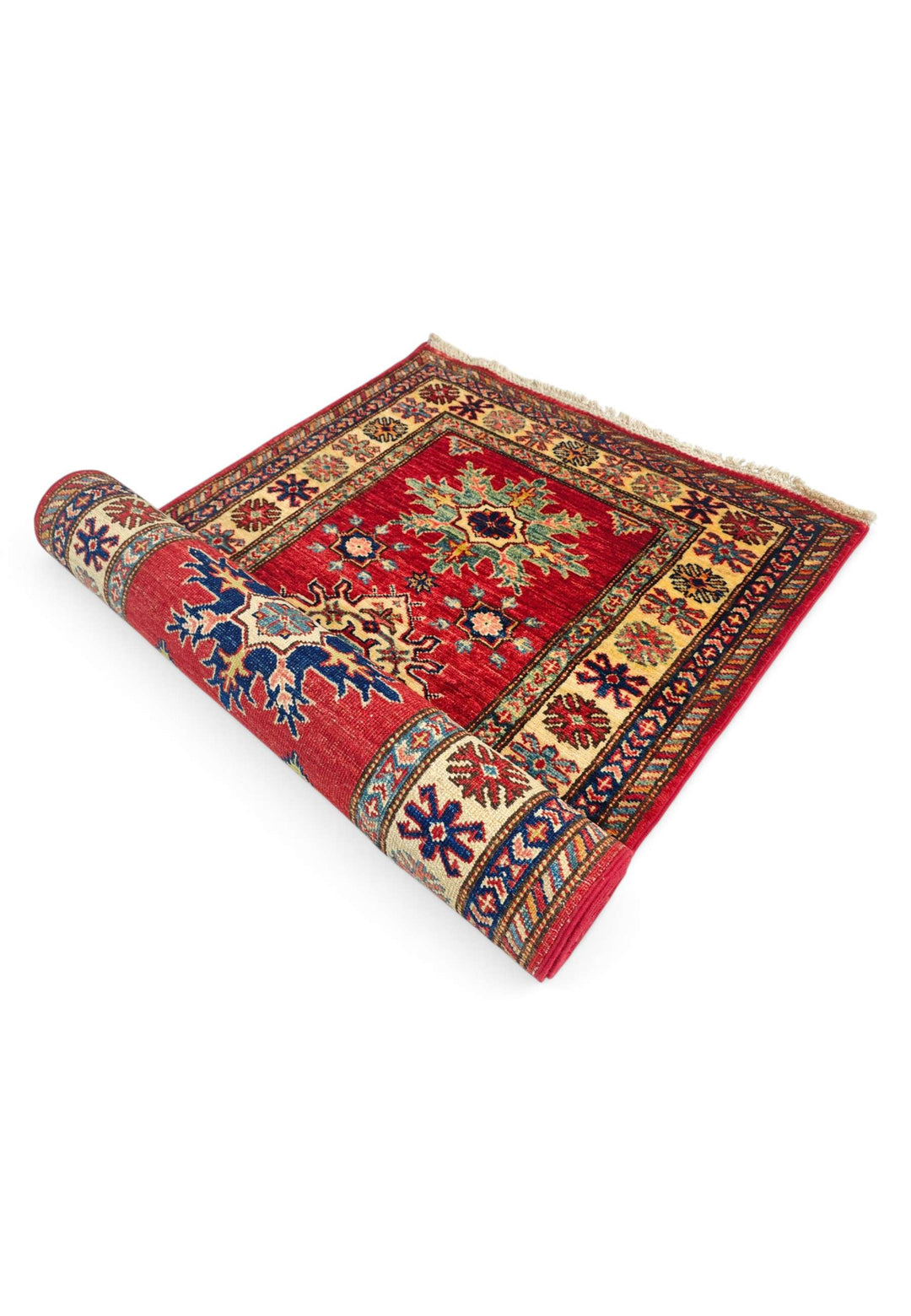 Red and cream Kazak runner for a long hallway