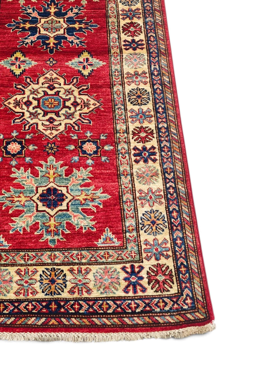Hand-knotted Kazak runner with bold Caucasian geometry