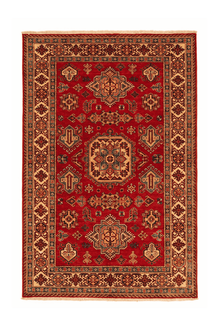 Red and gold gül Kazak rug, 125×179cm, about 1.5 tatami